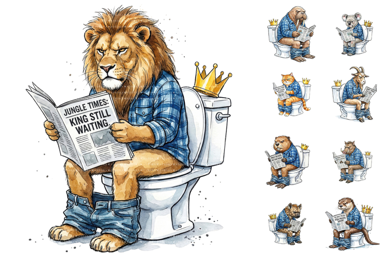 Grumpy Animal Toilet Clipart Sublimation