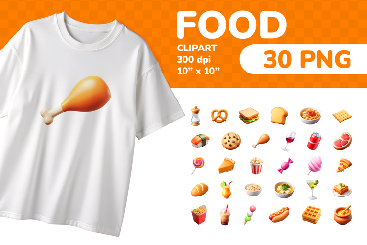 Food PNG Clipart Set 30 Items for Sublimation & Print