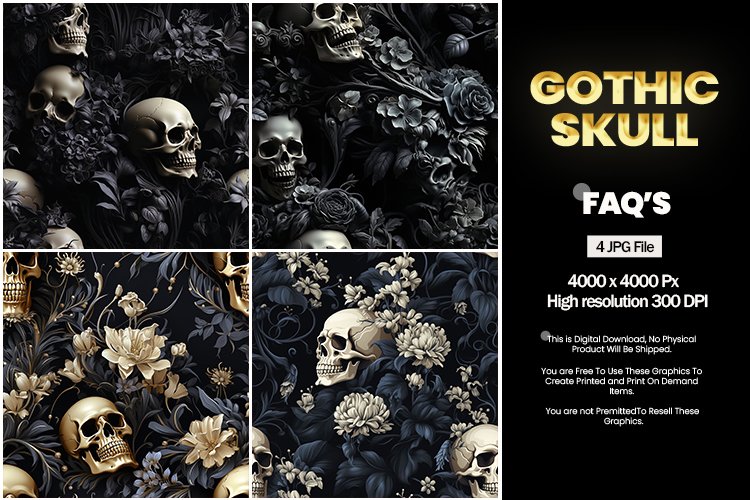Gothic Skull Square Coaster - 04 Variations