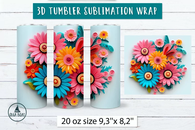 3d flower sublimation tumbler wrap | Daisy tumbler design
