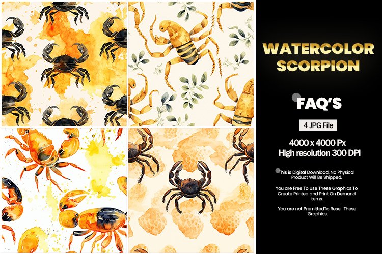 Watercolor Scorpion Square Coaster - 04 Variations