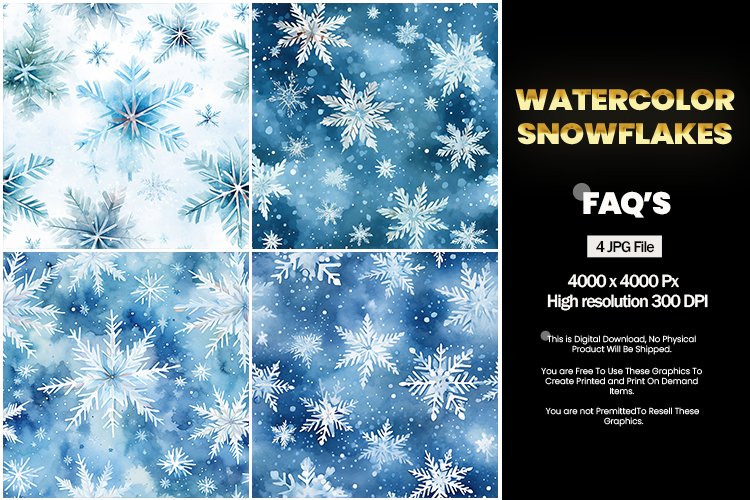 Watercolor Snowflakes Square Coaster - 04 Variations