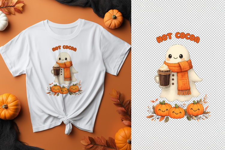 Cute Halloween Ghost Drinking Cocoa