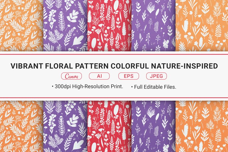Vibrant Floral Pattern Set Colorful Nature-Inspired example image 1