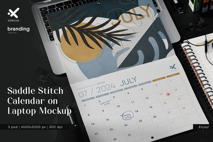 Saddle Stitch Calendar on Laptop Mockup example image 1