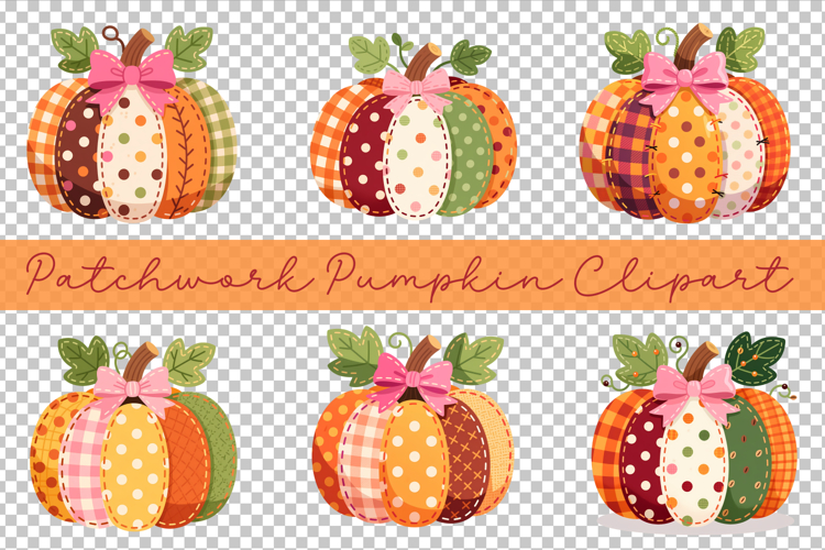 Patchwork Pumpkin Clipart Set