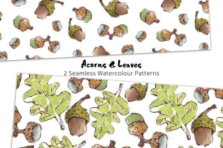 Acorns & Leaves Seamless Watercolour Patterns