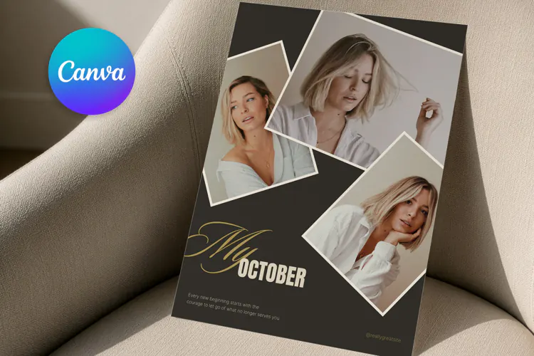 Dark Luxury Photo Collage Editable Canva Template