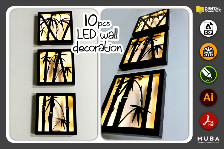 3D Led Wall Decor SVG, Wall Night Light DXF, Glowforge Laser