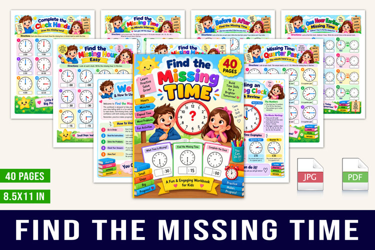 Find the Missing Time Kids’ Time Practice Workbook example image 1