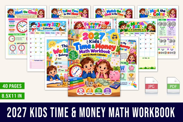 2027 Kids Time & Money Math Workbook example image 1