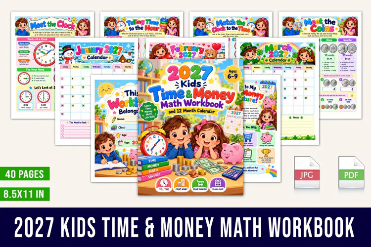 2027 Kids Time & Money Math Workbook