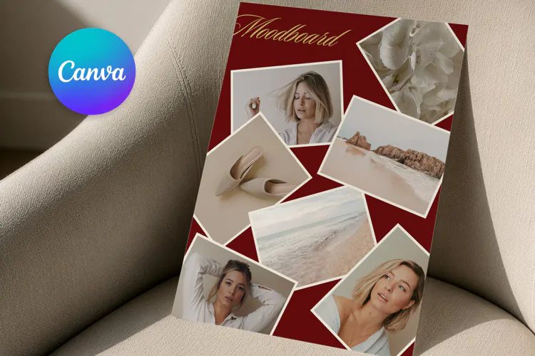 Burgundy Luxury Mood Board Photo Collage | Editable Canva