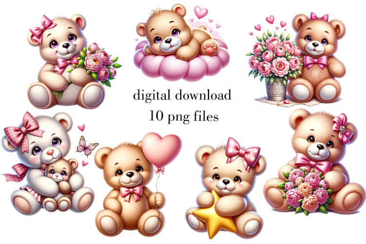 Cute Baby Teddy Bear Clipart. Nursery Decor