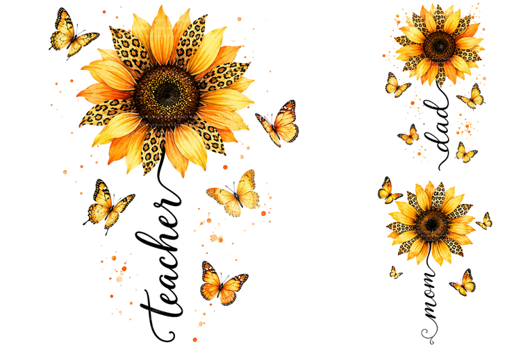 Sunflower Sublimation Bundle, Leopard Butterfly PNG