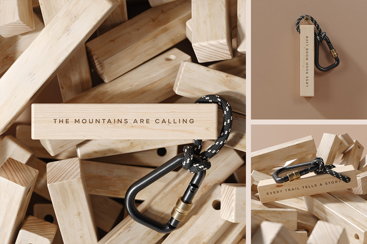 Wooden Keychain with Rope & Carabiner Mockup