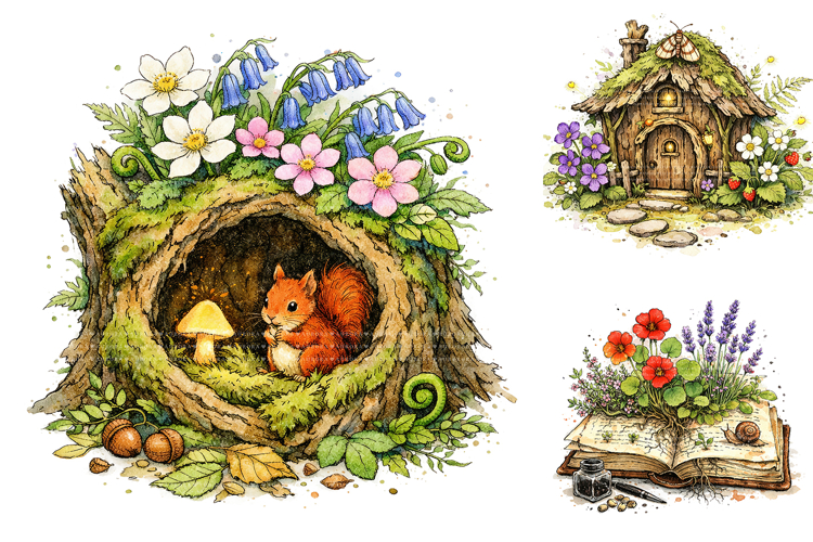 Whimsical Floral Garden Clipart Bundle