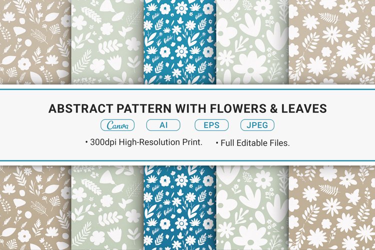 Abstract Seamless Pattern With Flowers and Leaves example image 1