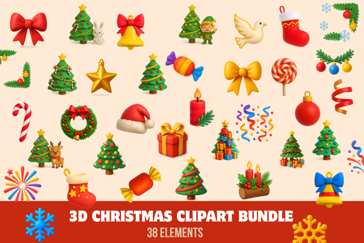 3D Christmas Clipart Bundle