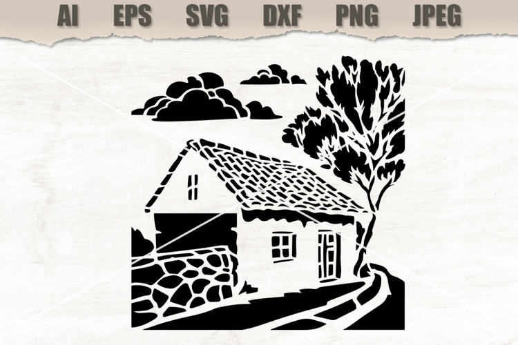 Stencil Rustic Cottage Landscape