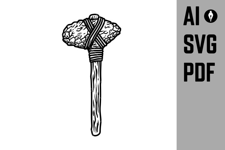Illustration of Caveman stone ax in engraving style. Design example image 1