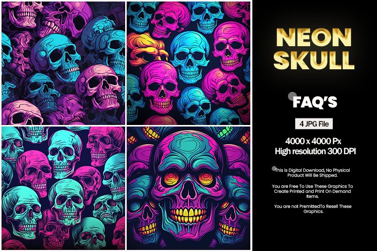 Neon skull Square Coaster - 04 Variations
