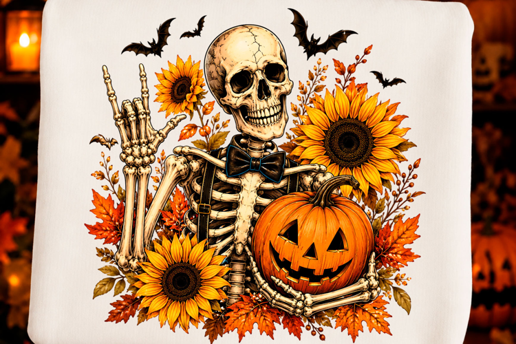 Sunflower Skeleton Halloween Png T-shirt