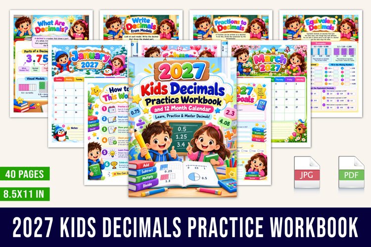 2027 Kids Decimals Practice Workbook example image 1