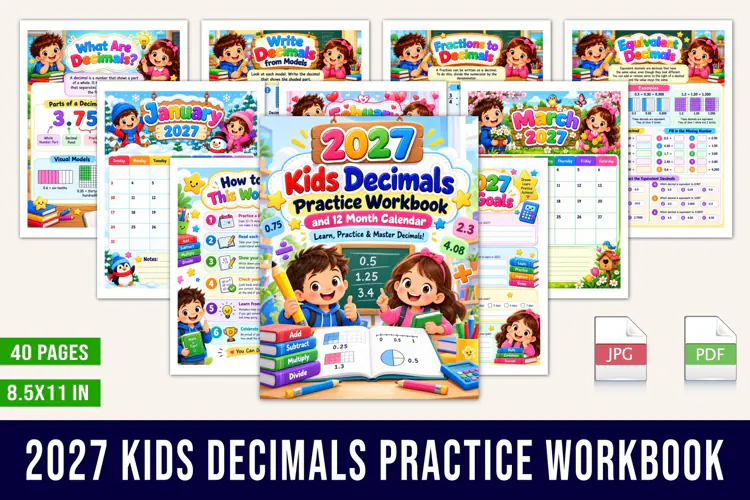 2027 Kids Decimals Practice Workbook