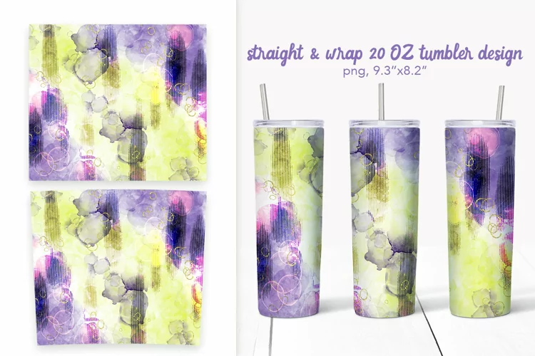 Abstract purple lime tumbler design, 20 oz wrap tumbler