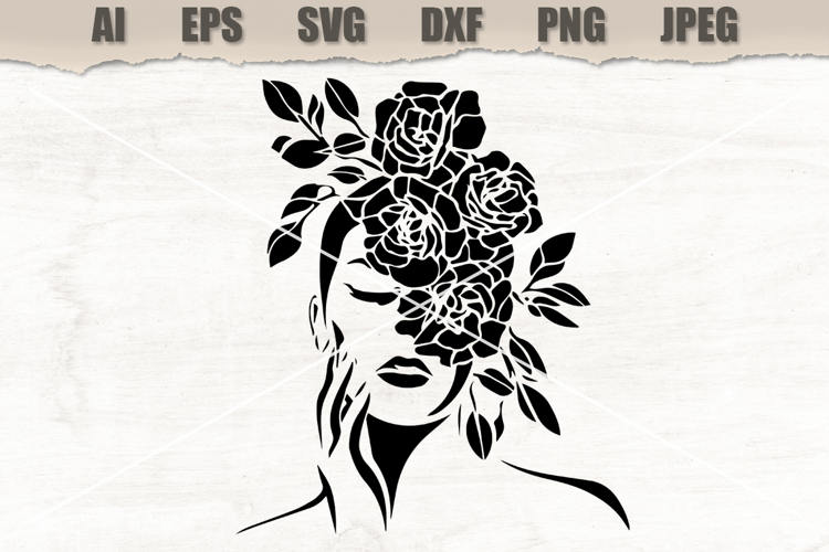 Stencil Floral Rose Woman Face