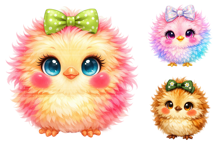 Fluffy Baby Chick Clipart Bundle