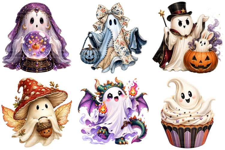 Funny Ghost Spooky Halloween Clipart, Sublimation Designs