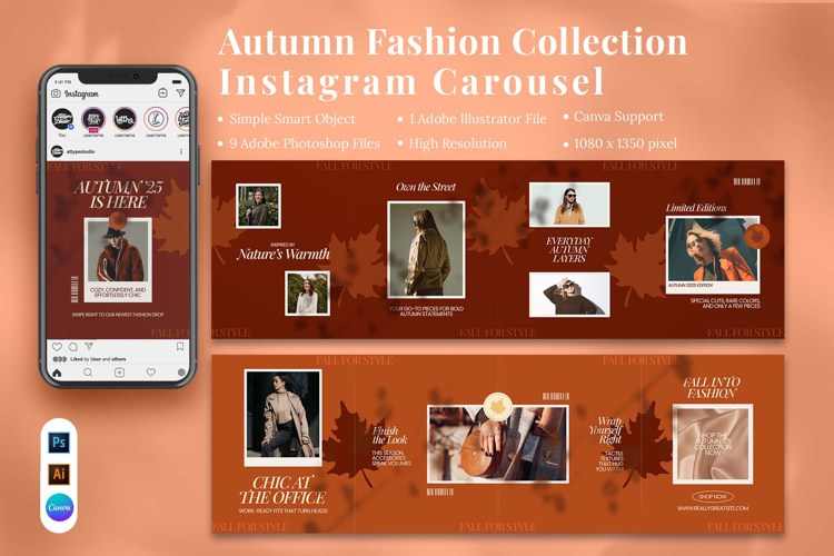 Autumn Fashion Collection Instagram Carousel & Canva Templat