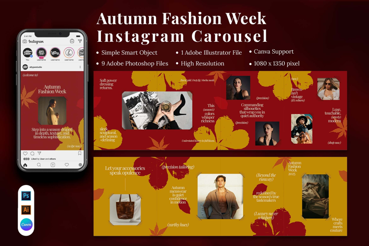 Autumn Fashion Week Instagram Carousel & Canva Template