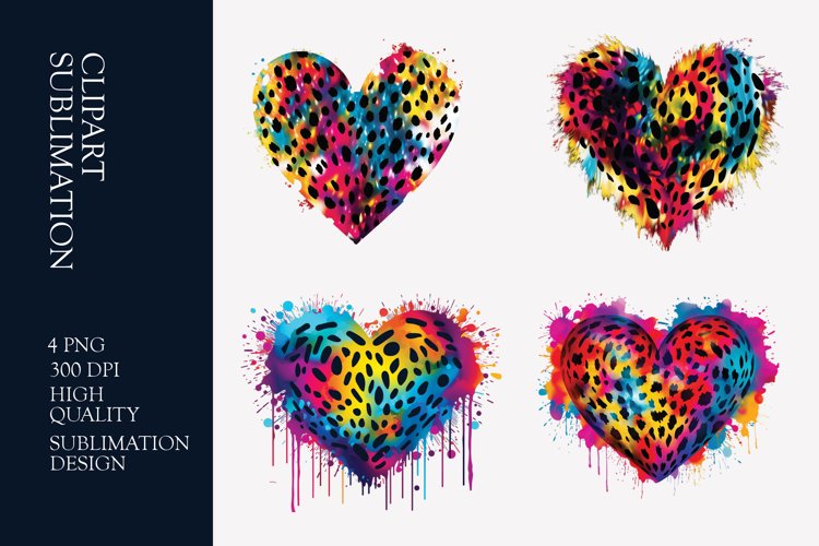 Tie dye leopard watercolor heart clipart