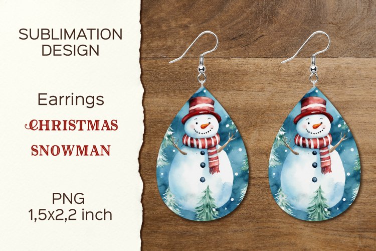 Christmas Snowman | Earring Teardrop | Sublimation Design