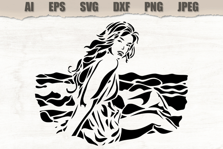 Stencil Woman on the ocean