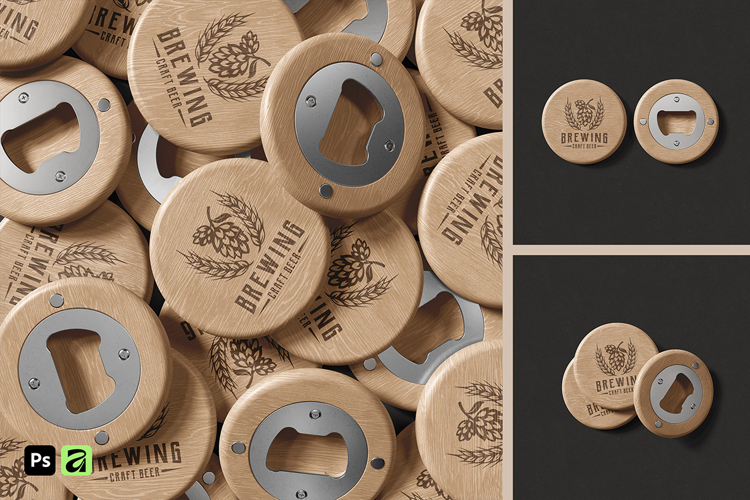 Wooden Round Bottle Opener Mockup