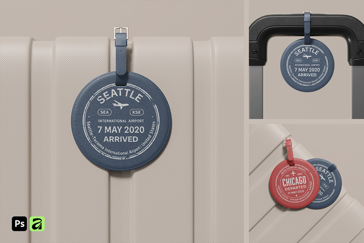 Round Leather Luggage Tag Mockup