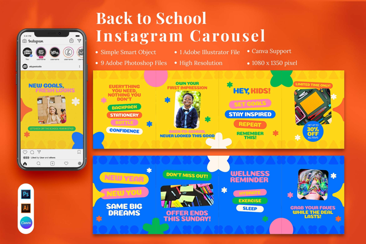 Back to School Instagram Carousel & Canva Template