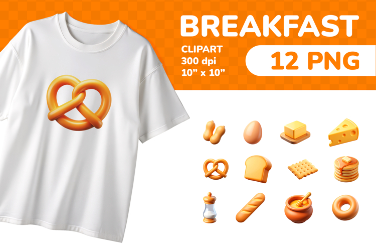 Breakfast PNG Clipart Set 12 Items for Sublimation & Print