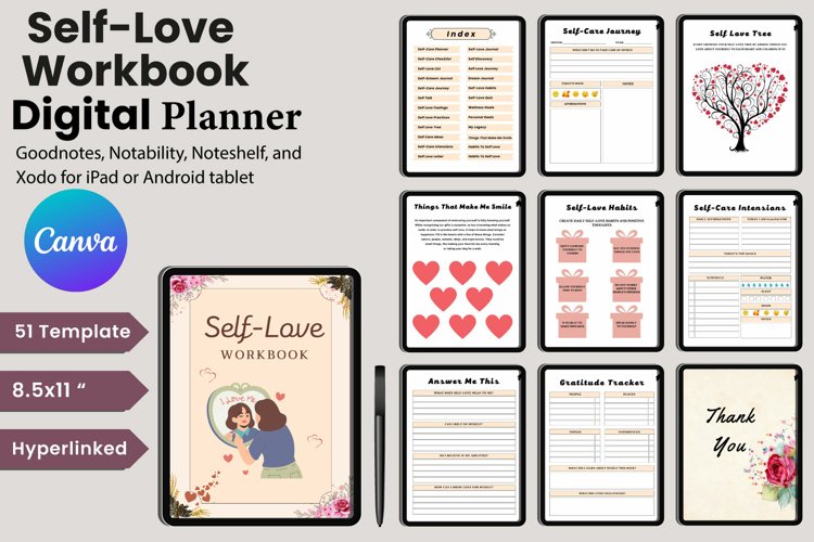 Digital Self-Love Workbook Canva Interior example image 1