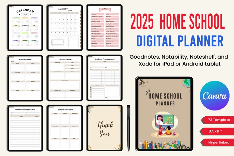 2025 Digital Home School Planner Canva example image 1