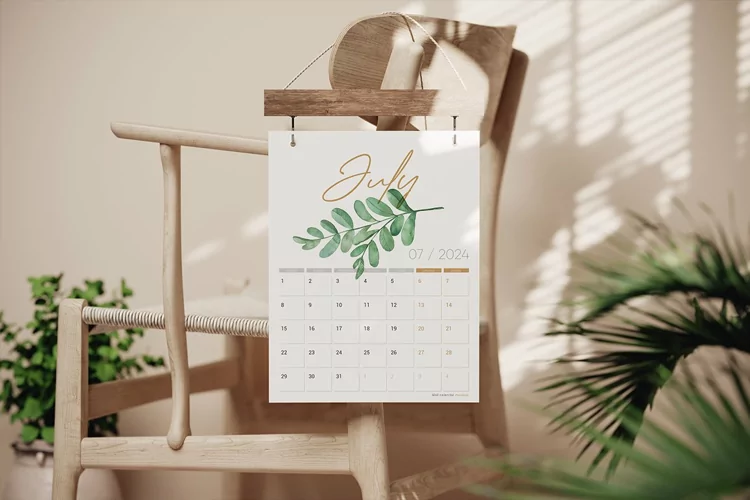 Calendar Poster Hanging on the Chair Back Mockup
