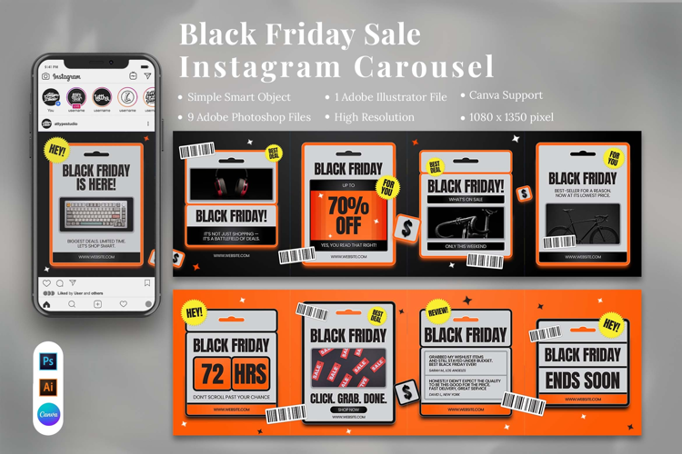 Black Friday Sale Instagram Carousel & Canva Template