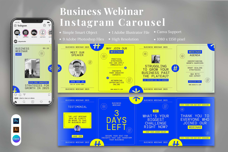 Business Webinar Instagram Carousel & Canva Template