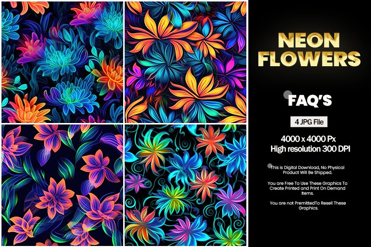 Neon Flowers Square Coaster - 04 Variations