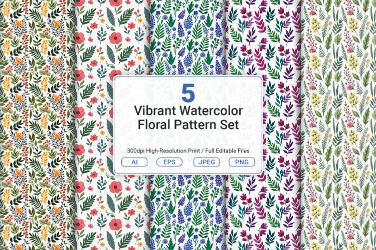 Vibrant Watercolor Floral Pattern Set example image 1