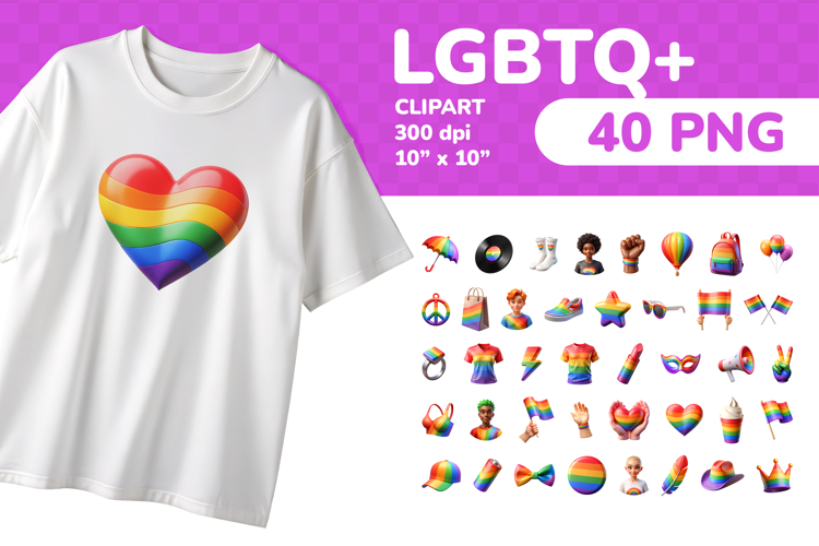 LGBTQ PNG Clipart Set 40 Items for Sublimation   Print